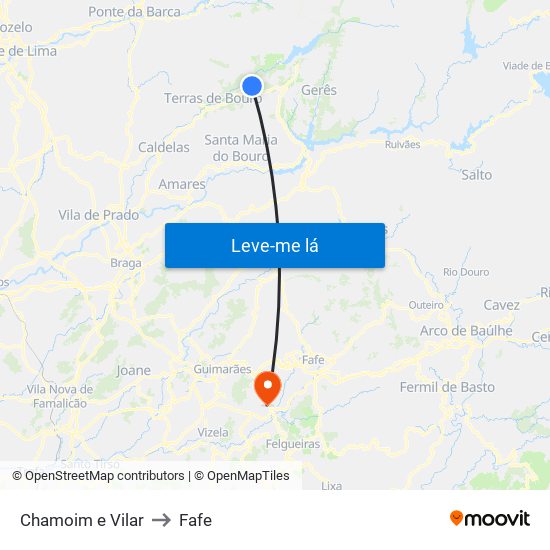 Chamoim e Vilar to Fafe map