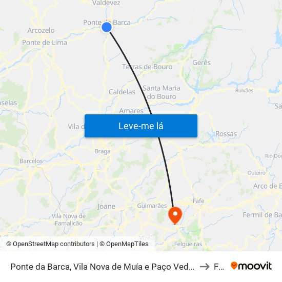 Ponte da Barca, Vila Nova de Muía e Paço Vedro de Magalhães to Fafe map