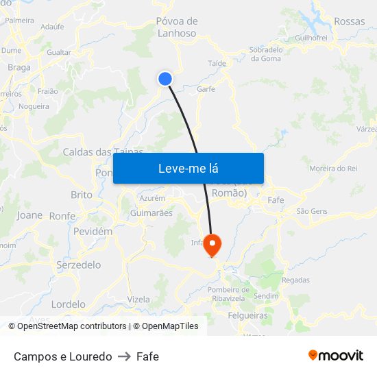 Campos e Louredo to Fafe map