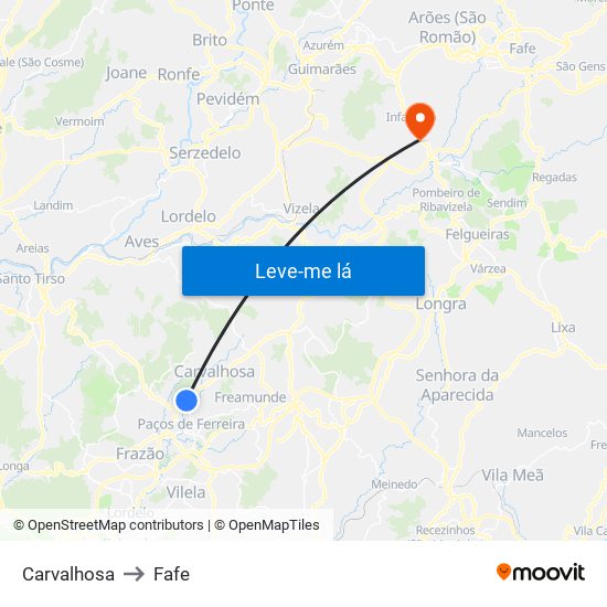 Carvalhosa to Fafe map