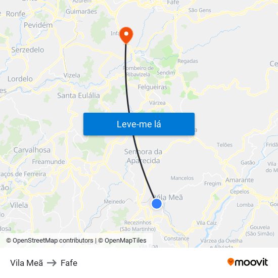 Vila Meã to Fafe map