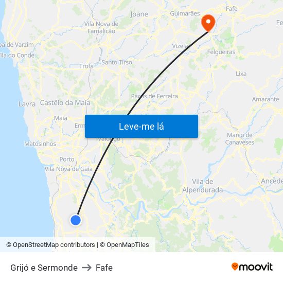 Grijó e Sermonde to Fafe map