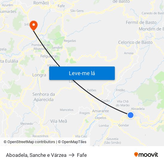 Aboadela, Sanche e Várzea to Fafe map