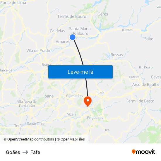 Goães to Fafe map