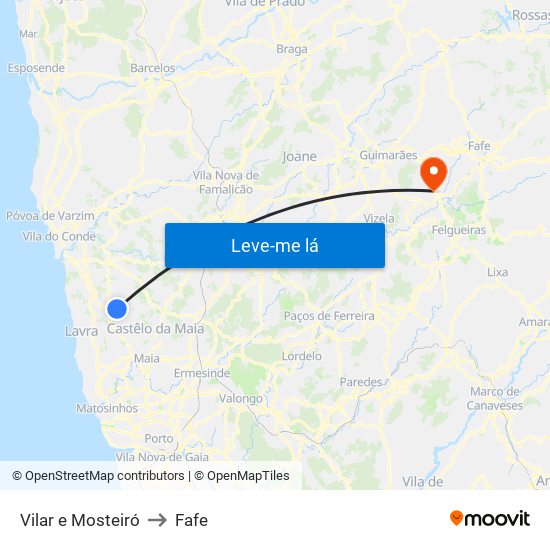 Vilar e Mosteiró to Fafe map