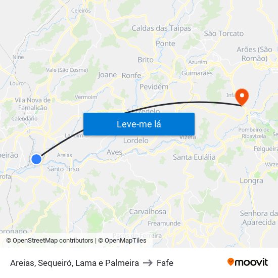 Areias, Sequeiró, Lama e Palmeira to Fafe map