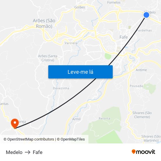 Medelo to Fafe map