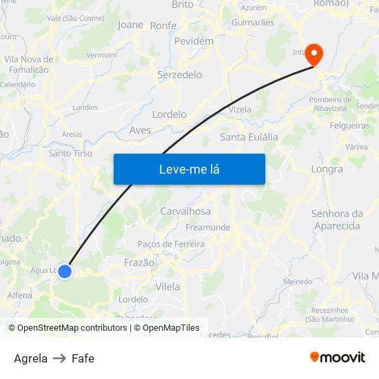Agrela to Fafe map