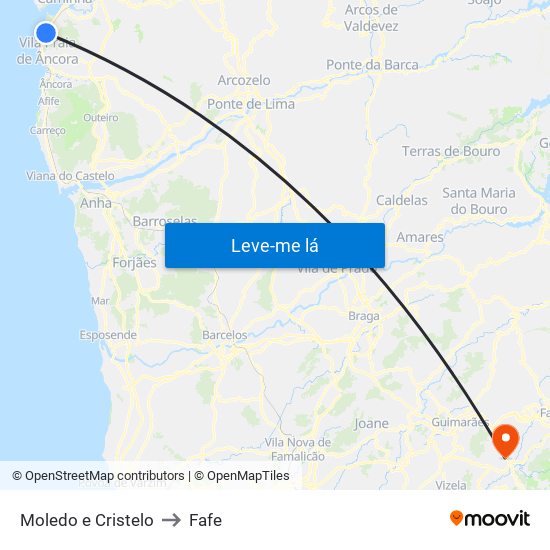 Moledo e Cristelo to Fafe map