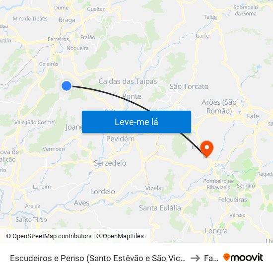 Escudeiros e Penso (Santo Estêvão e São Vicente) to Fafe map