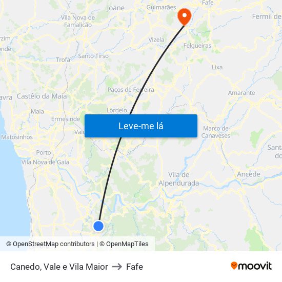 Canedo, Vale e Vila Maior to Fafe map