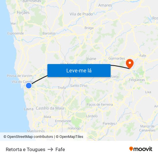 Retorta e Tougues to Fafe map