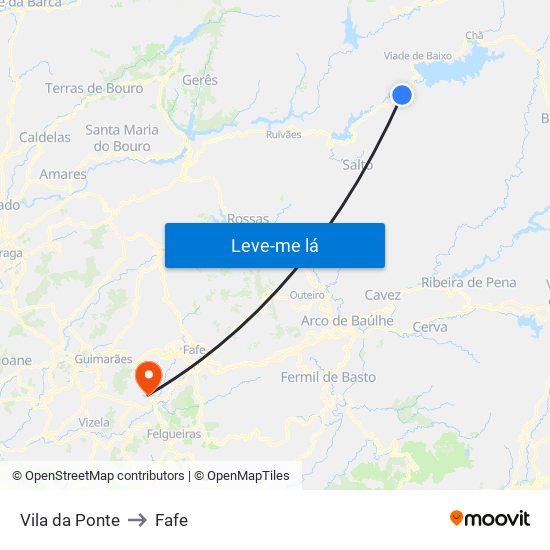 Vila da Ponte to Fafe map