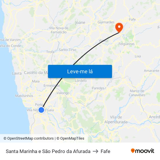 Santa Marinha e São Pedro da Afurada to Fafe map