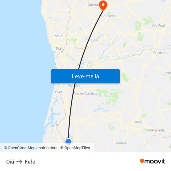 Oiã to Fafe map