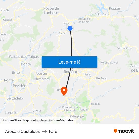 Arosa e Castelões to Fafe map