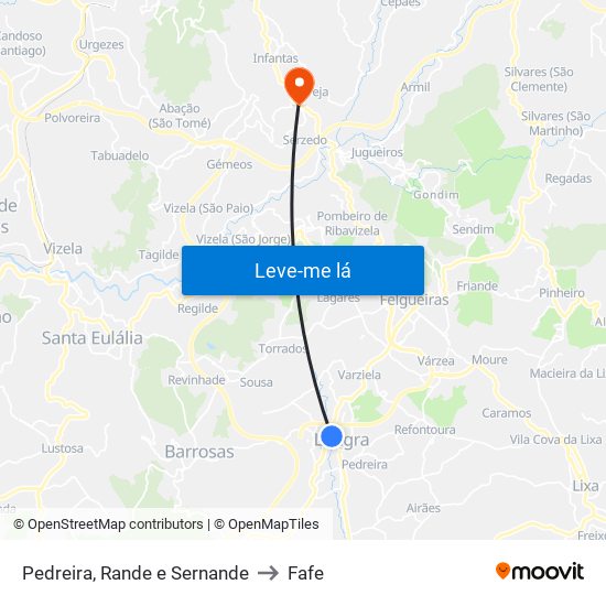 Pedreira, Rande e Sernande to Fafe map