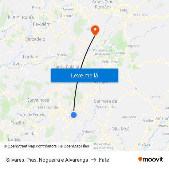 Silvares, Pias, Nogueira e Alvarenga to Fafe map