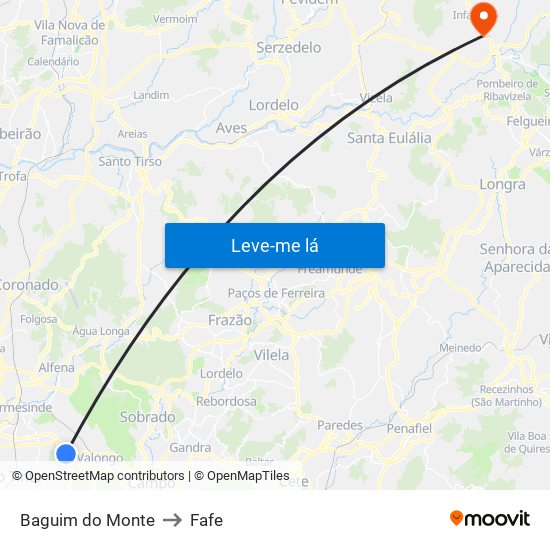 Baguim do Monte to Fafe map