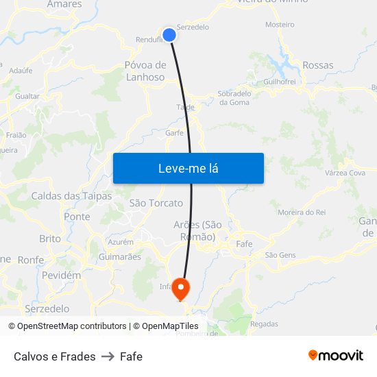 Calvos e Frades to Fafe map