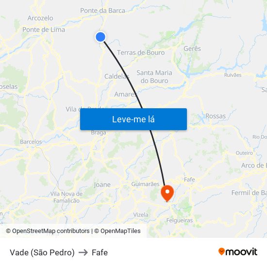 Vade (São Pedro) to Fafe map