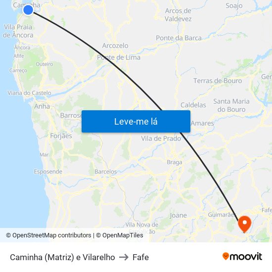 Caminha (Matriz) e Vilarelho to Fafe map