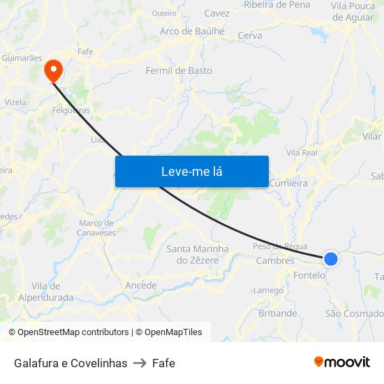 Galafura e Covelinhas to Fafe map