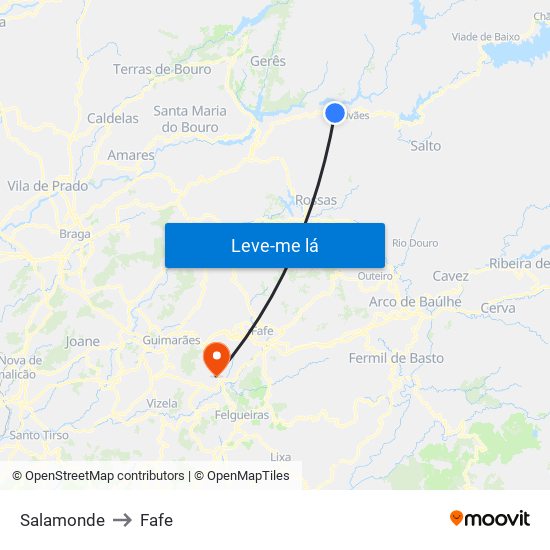 Salamonde to Fafe map