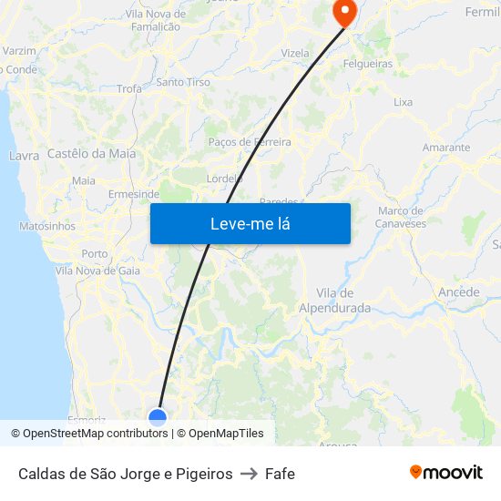 Caldas de São Jorge e Pigeiros to Fafe map