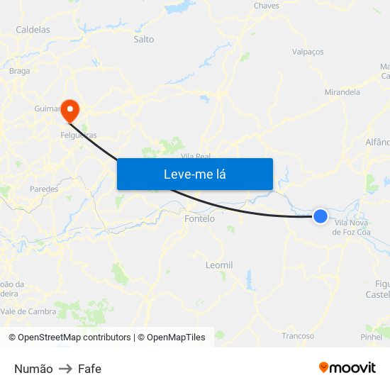 Numão to Fafe map