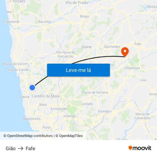 Gião to Fafe map