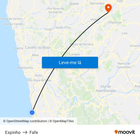 Espinho to Fafe map