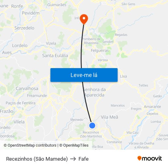 Recezinhos (São Mamede) to Fafe map