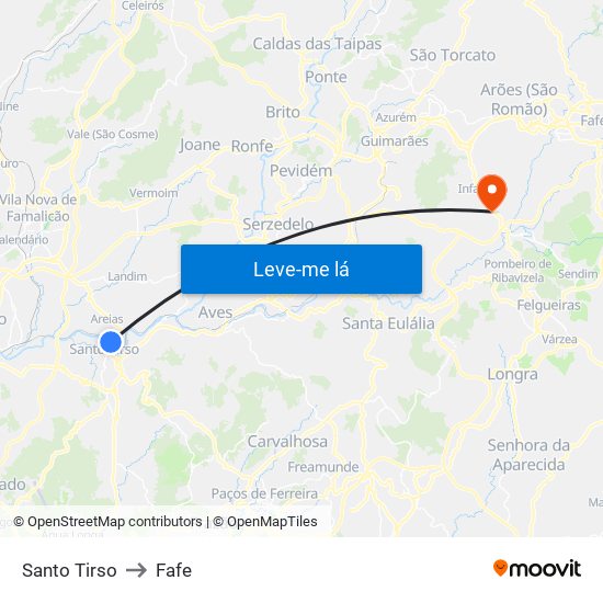 Santo Tirso to Fafe map