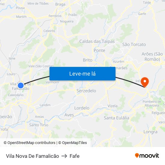 Vila Nova De Famalicão to Fafe map