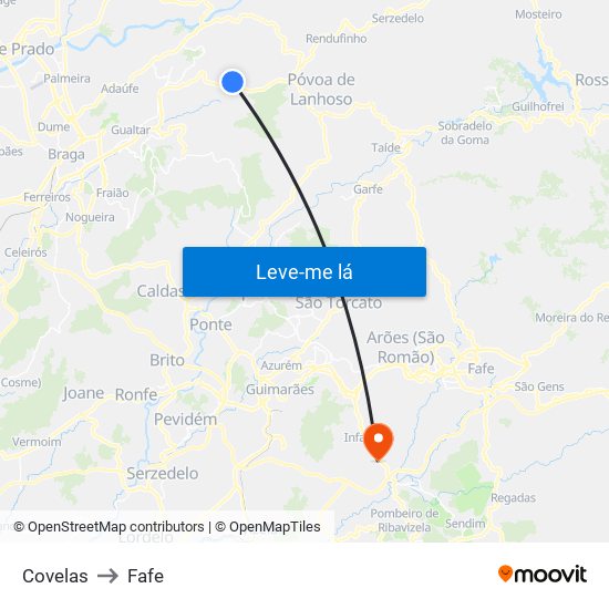 Covelas to Fafe map