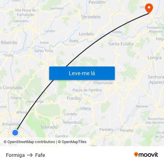 Formiga to Fafe map