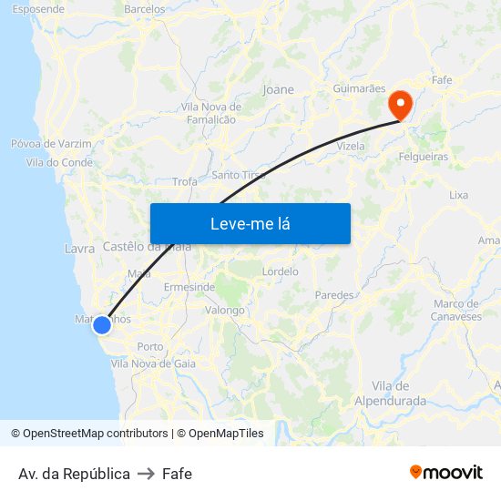 Av. da República to Fafe map