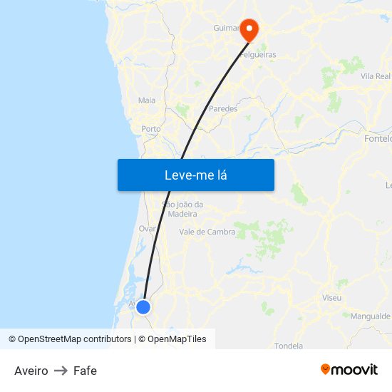 Aveiro to Fafe map