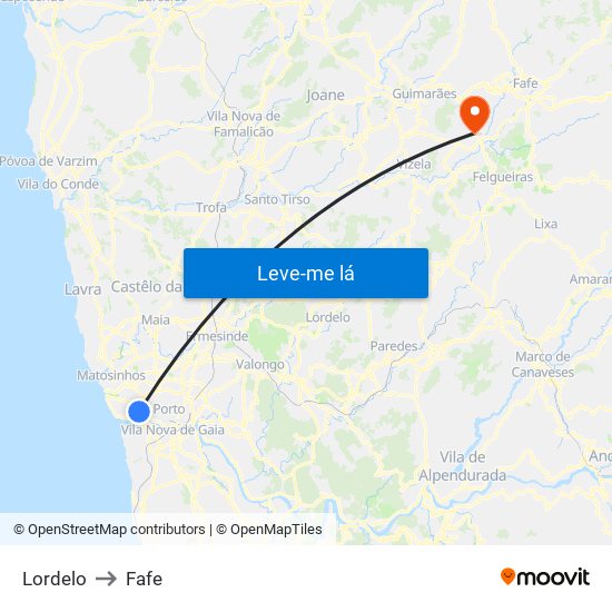 Lordelo to Fafe map