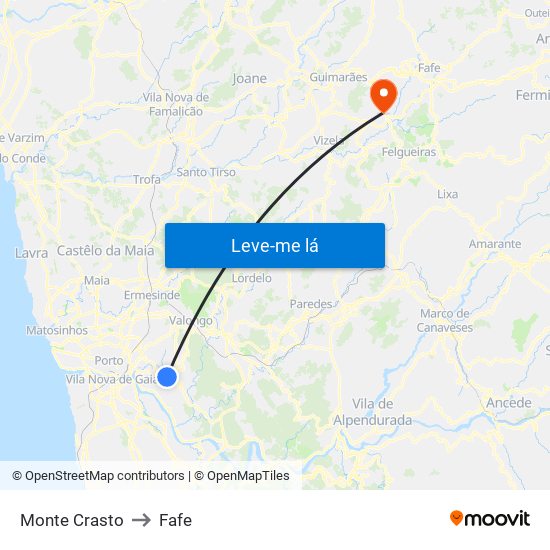 Monte Crasto to Fafe map