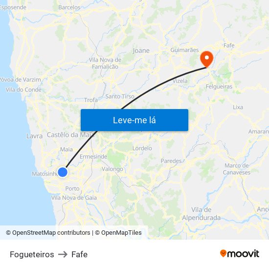 Fogueteiros to Fafe map