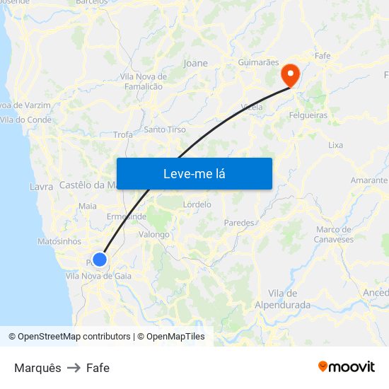 Marquês to Fafe map