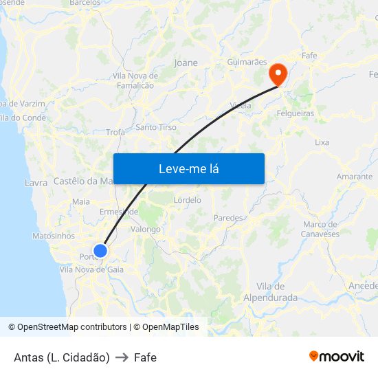 Antas (L. Cidadão) to Fafe map