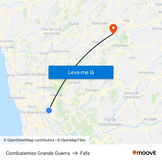 Combatentes Grande Guerra to Fafe map