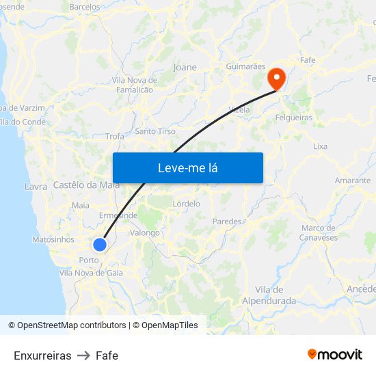 Enxurreiras to Fafe map