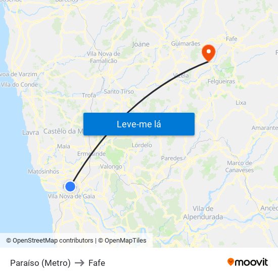 Paraíso (Metro) to Fafe map