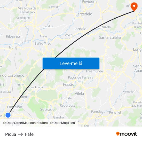 Pícua to Fafe map