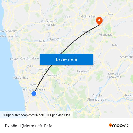 D.João II (Metro) to Fafe map