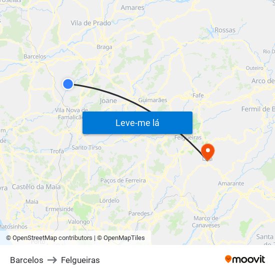 Barcelos to Felgueiras map